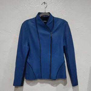 Elie Tahari Blue Lambskin Jacket With Moto Zip Size M